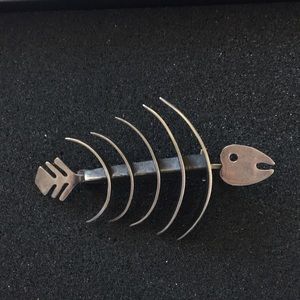 Fish bone silver brooch